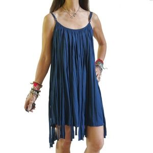 Hip happy long fringe blue dress